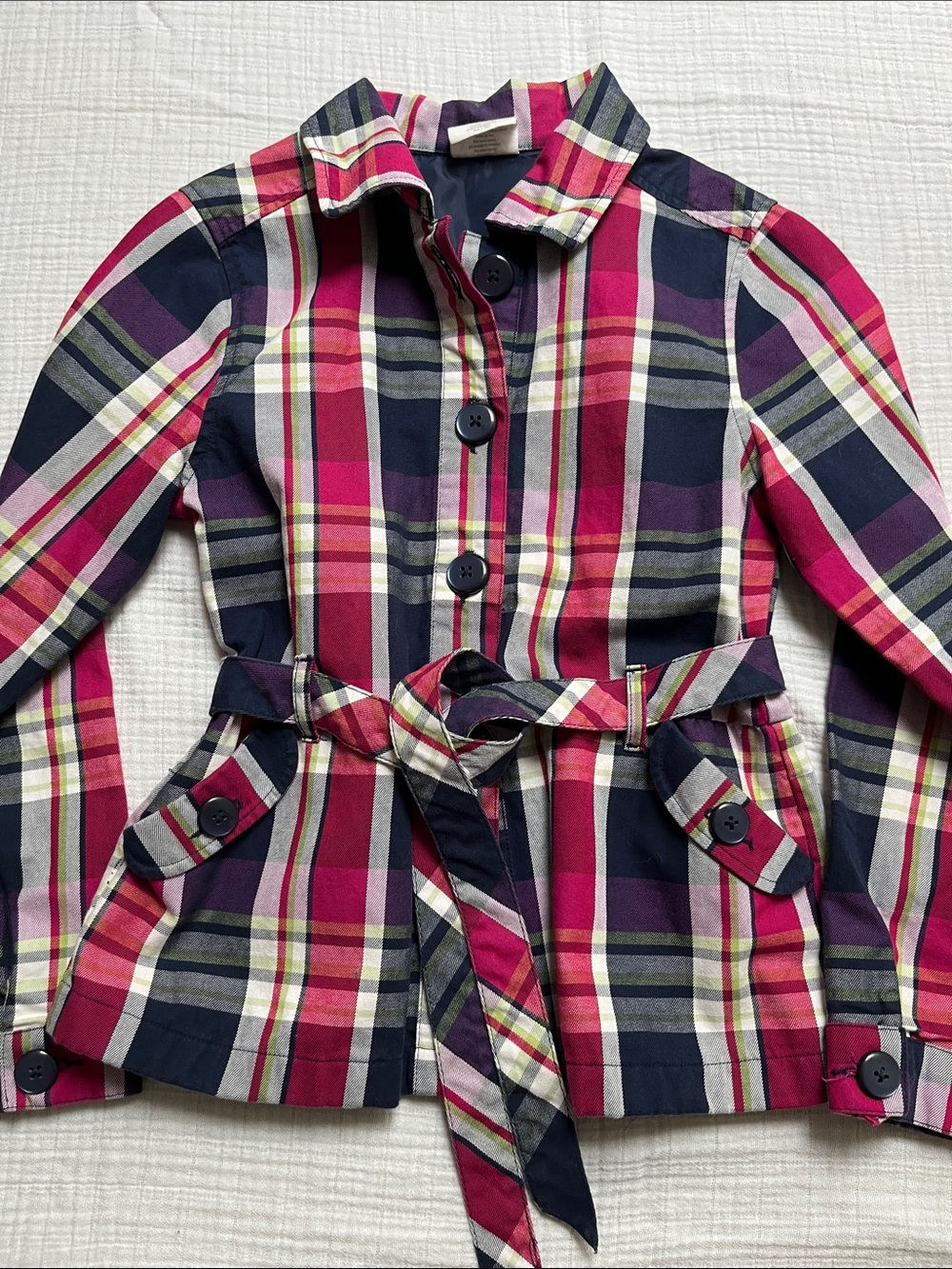Crazy 8 Girls Plaid Belted Rain Coat Trench Pea Jacket 10-12 yo